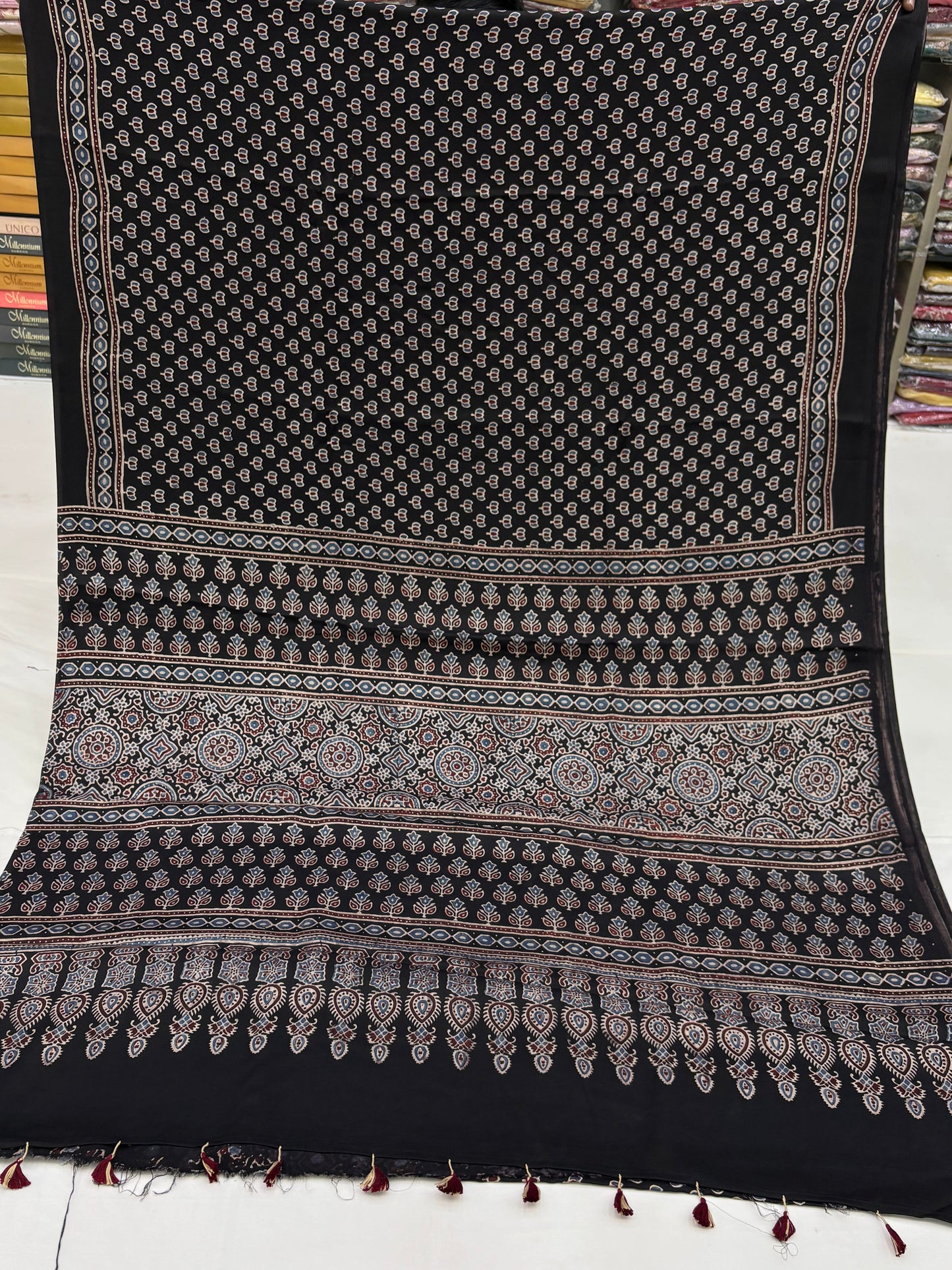 Black Kamal Ajrakh Modal Silk Saree (Dispatch 30th Jan)