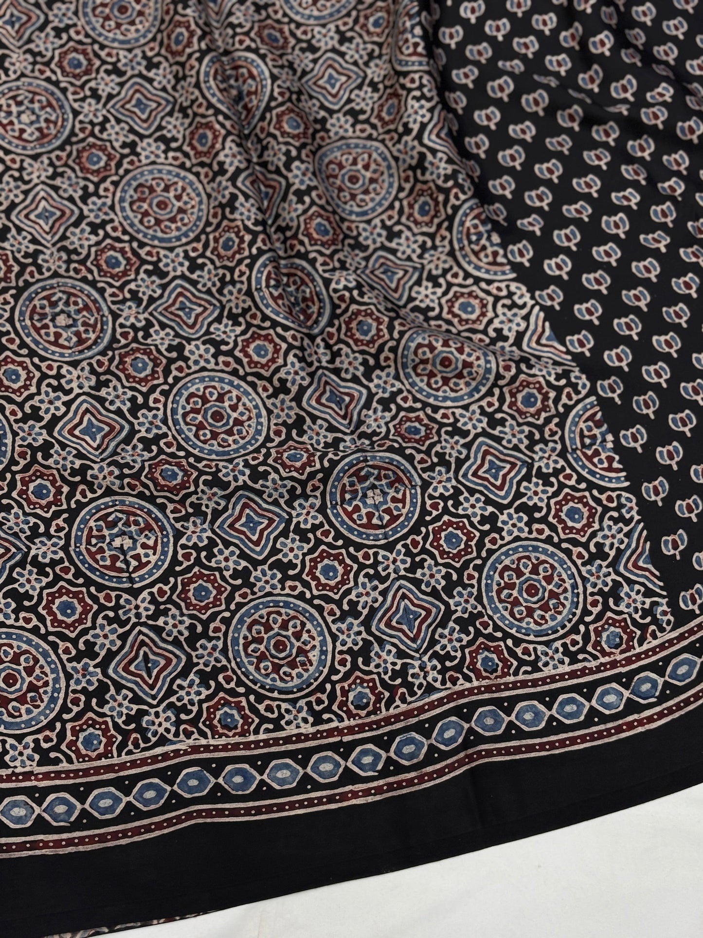 Black Kamal Ajrakh Modal Silk Saree (Dispatch 30th Jan)