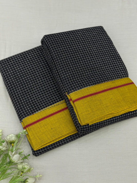 Black Yellow Patteda Anchu Saree