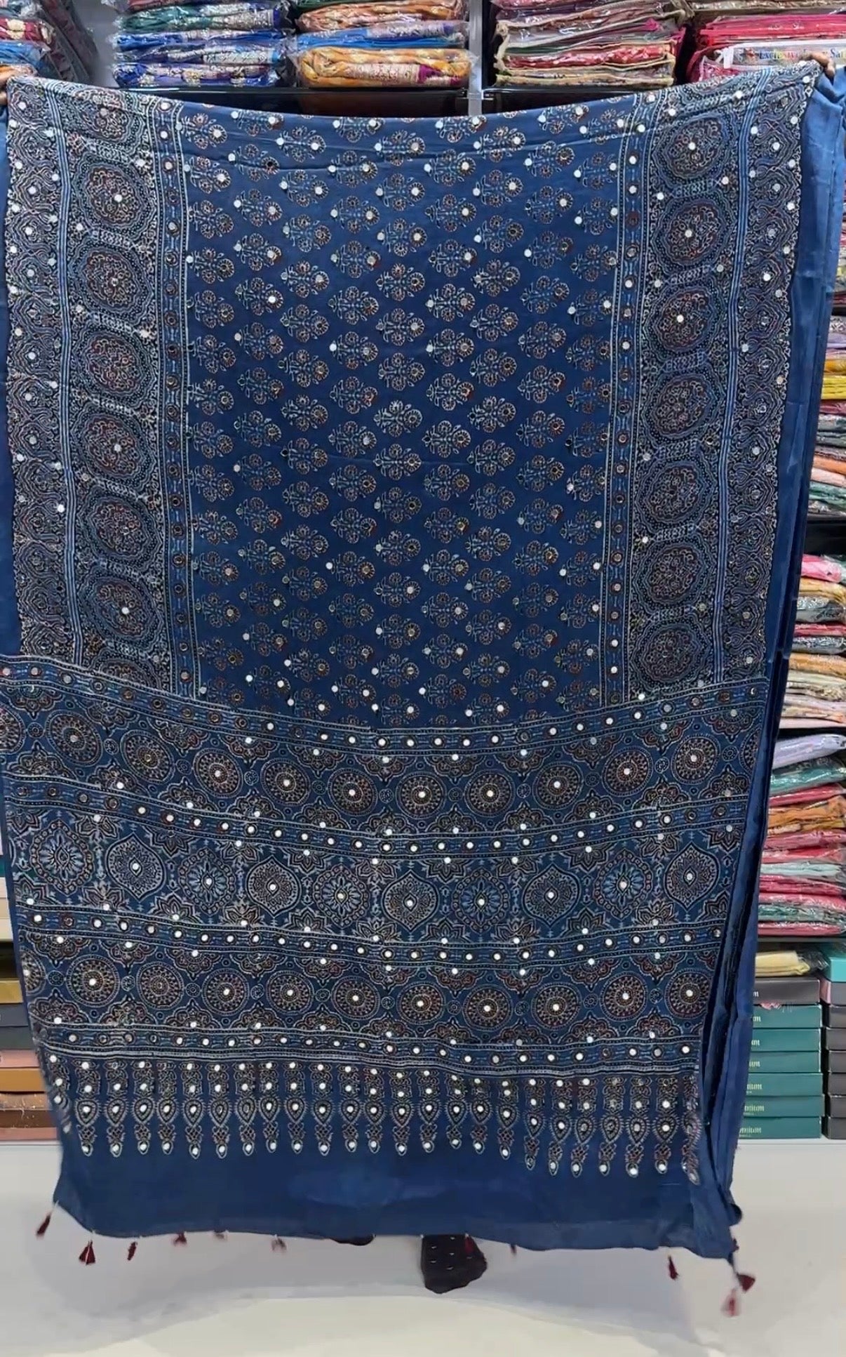 Neel Tara Pure Ajrakh Modal Silk Glued Mirror Saree (Pre Order - Dispatch Starts 25th June 2026)