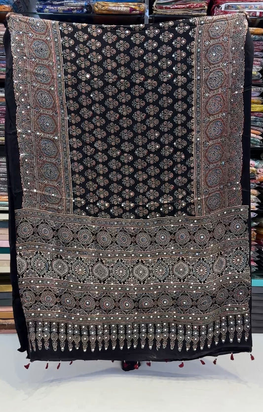 Kaal Tara Pure Ajrakh Mirror Saree (Pre Order - Dispatch 20th March 2026)