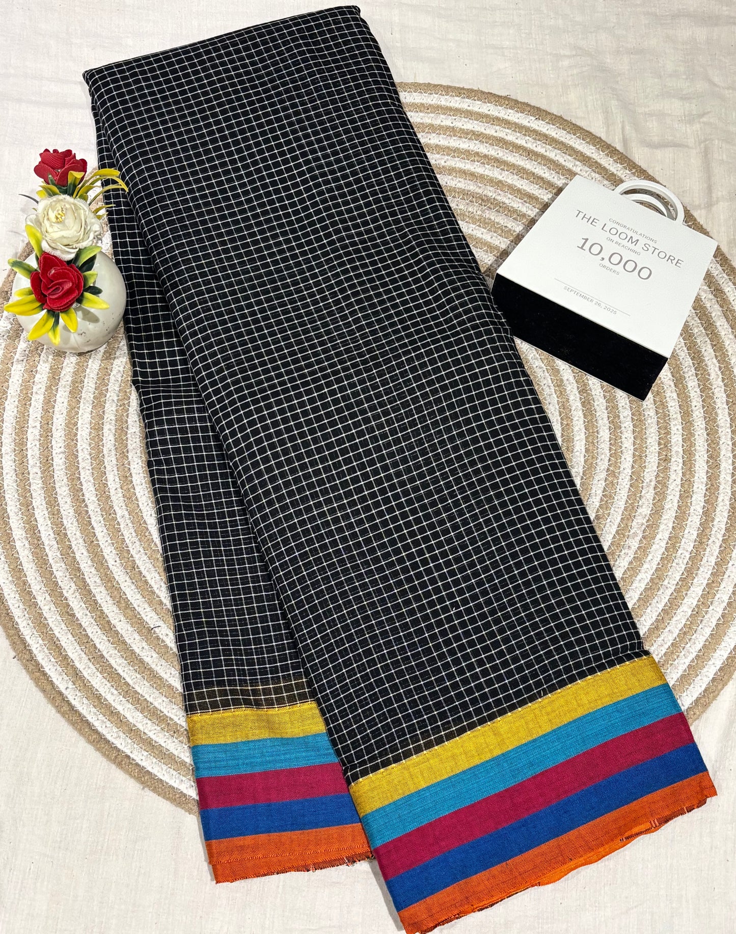 Multicolour Border Black Patteda Anchu Saree