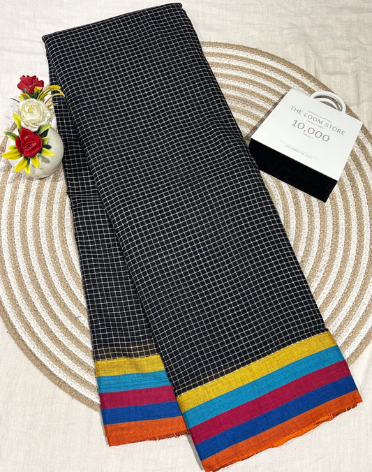 Multicolour Border Black Patteda Anchu Saree