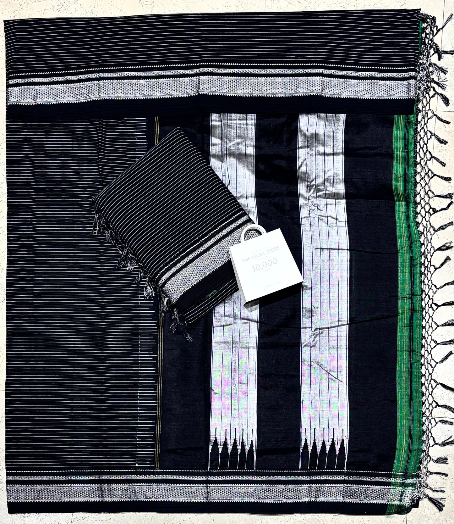 Black Grey Lining Handloom Ikkal Cotton Saree