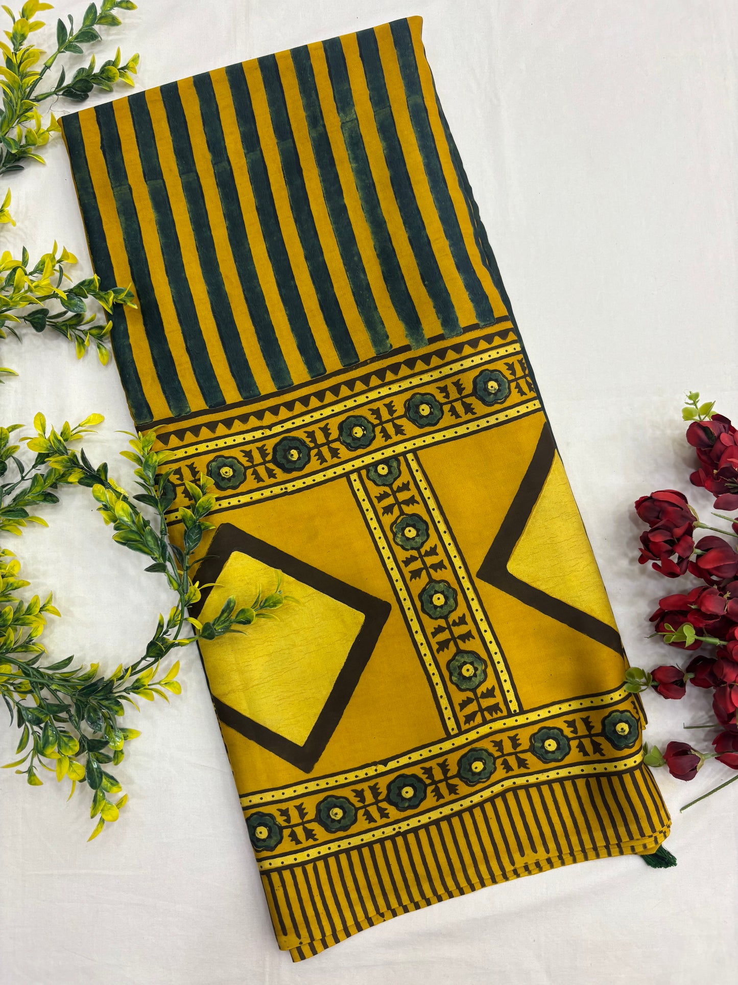 Haldi Rekha Ajrakh Modal Silk Saree