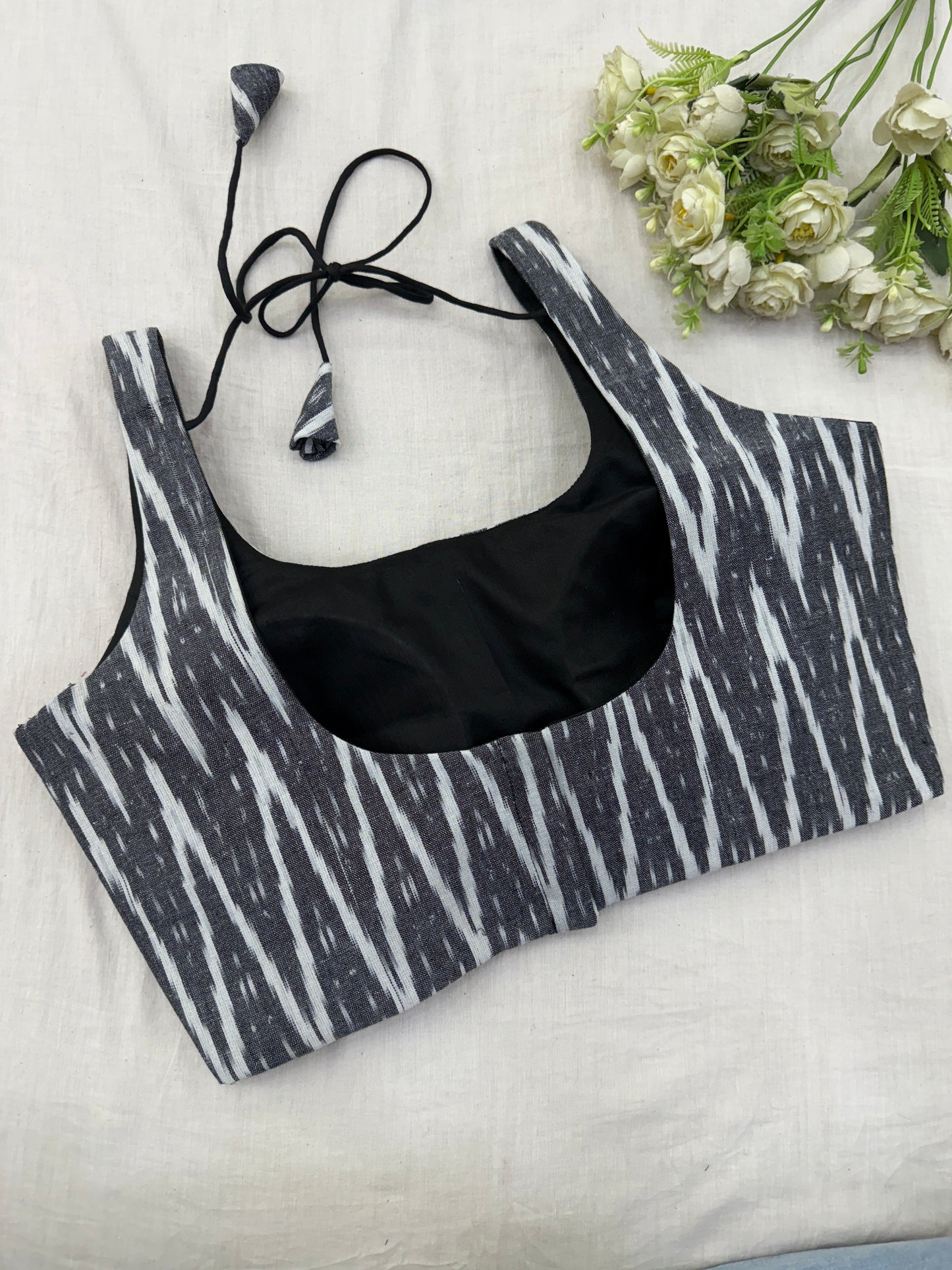 Grey White Ikkat Basic Strap Blouse