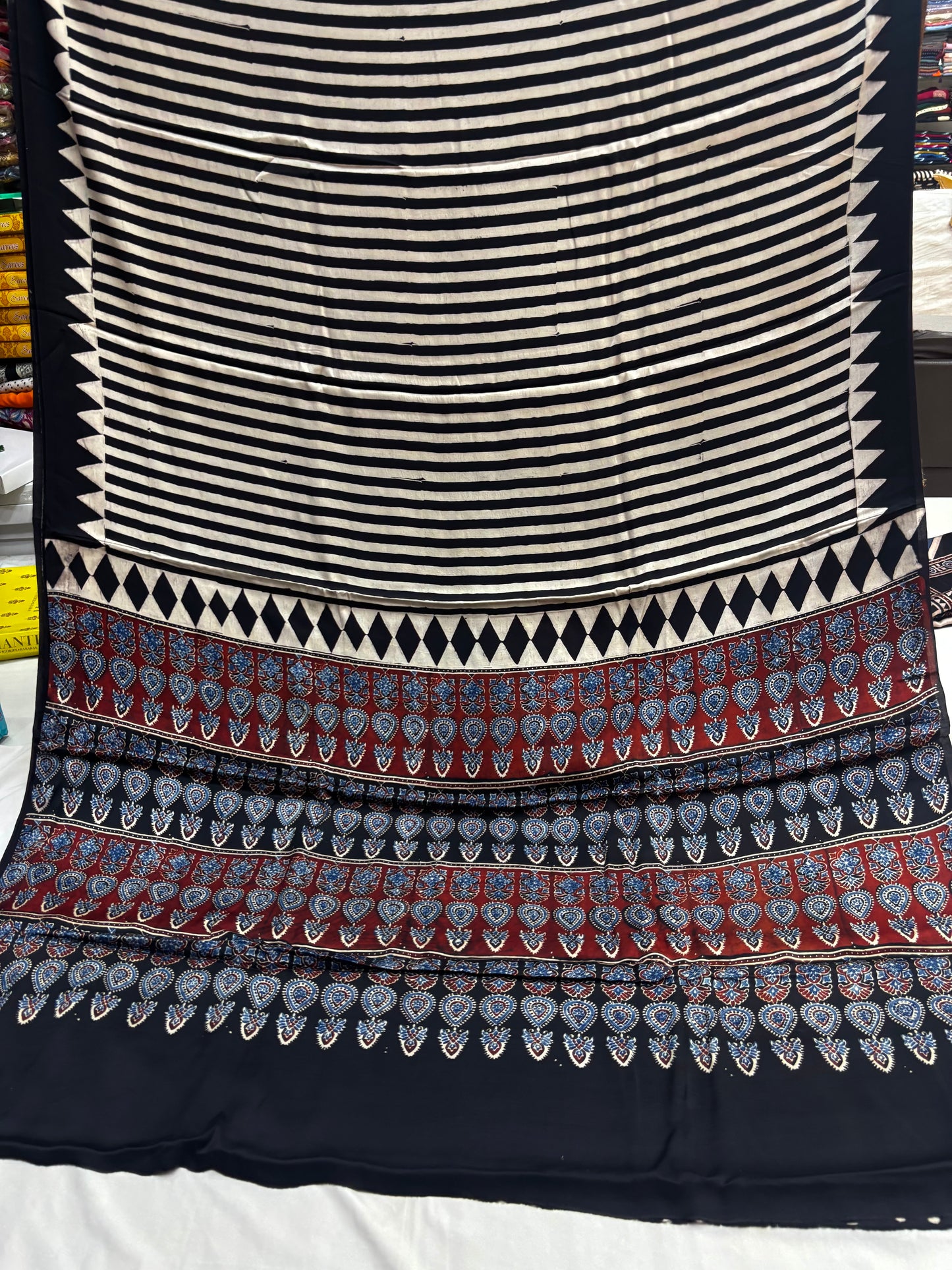 Roohani Minar Ajrakh Modal Silk Saree