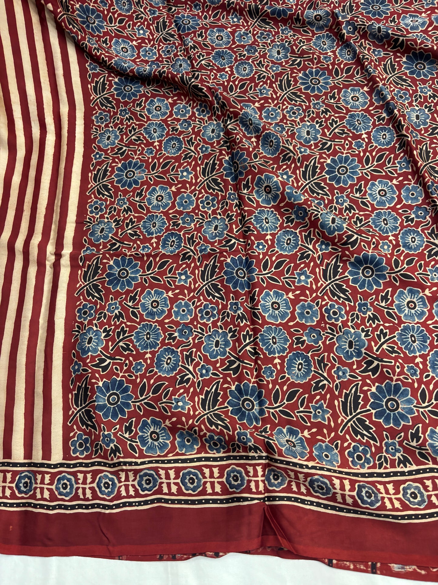 Mehroon Rekha Ajrakh Modal Silk Saree