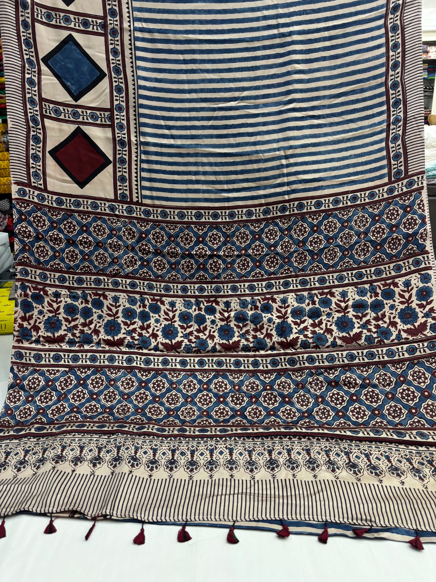 Dusky Neel Rekha Ajrakh Modal Silk Saree