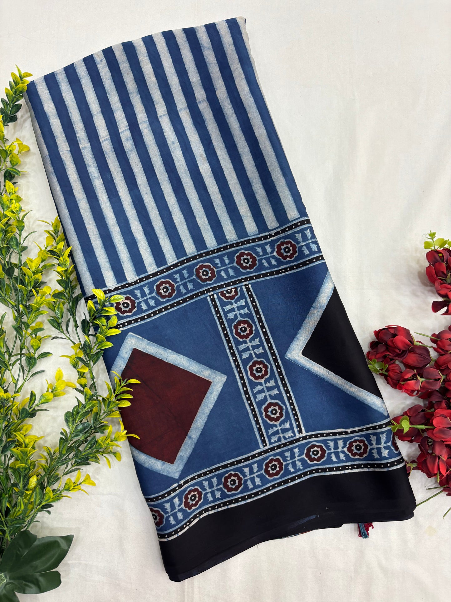 Neel Rekha Ajrakh Modal Silk Saree