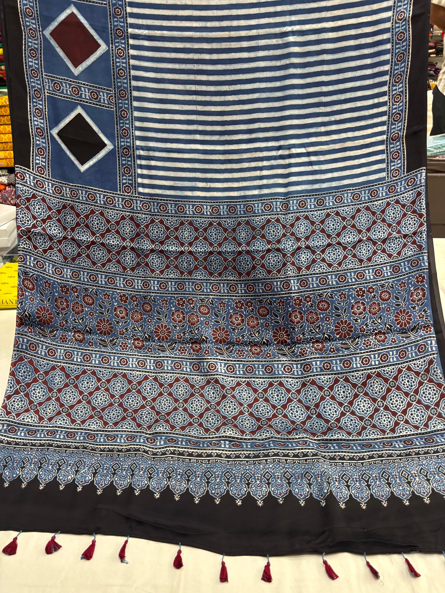 Neel Rekha Ajrakh Modal Silk Saree