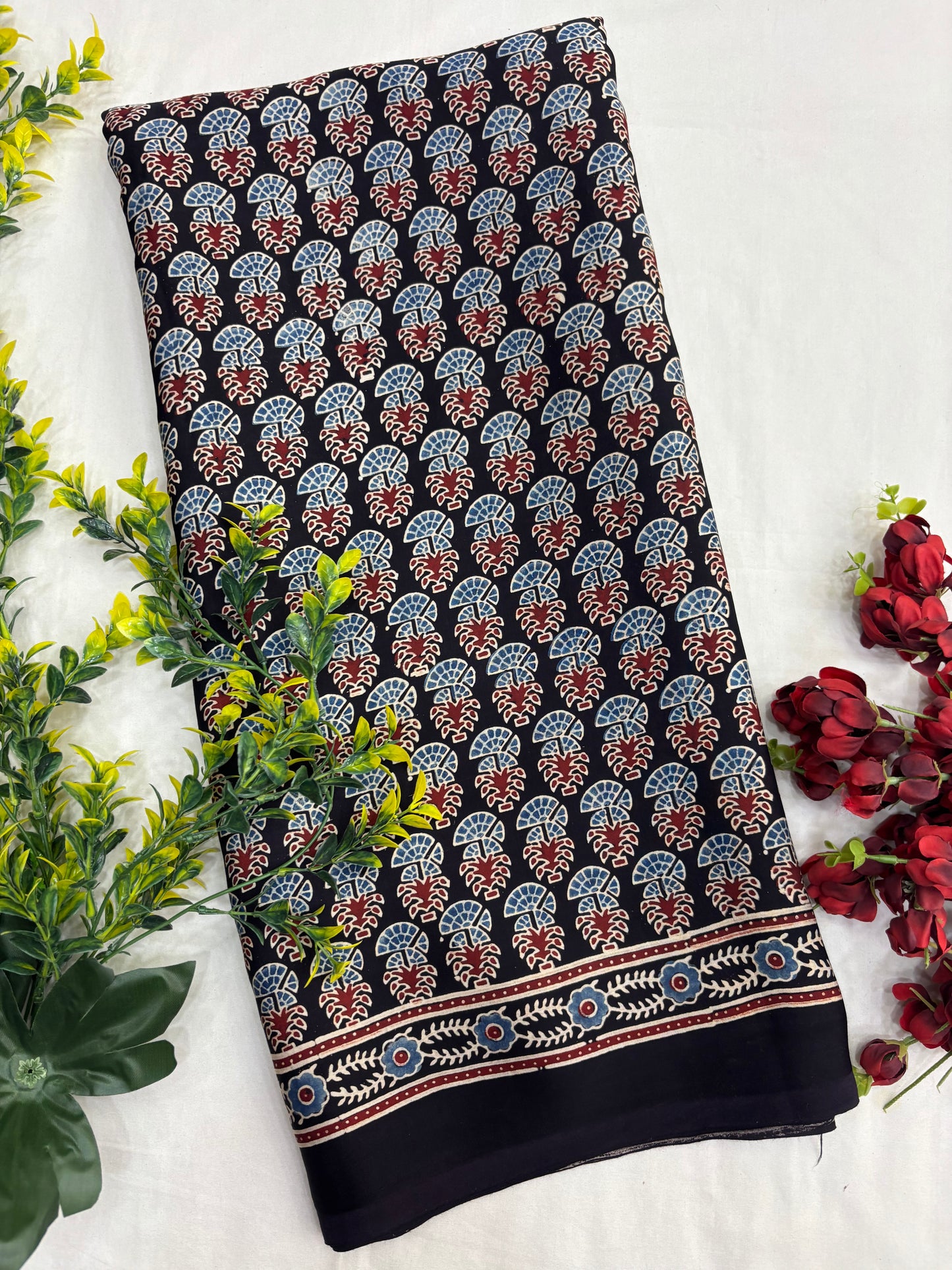 Neel Butta Ajrakh Modal Silk Saree