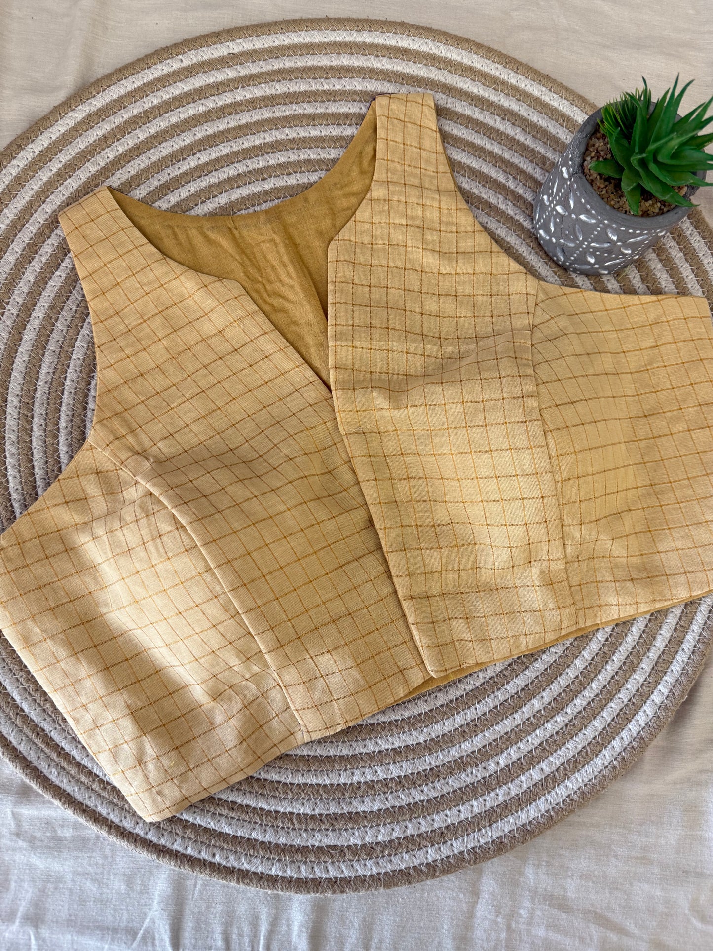 Beige Lavender Sungudi Cotton Racer Back Blouse