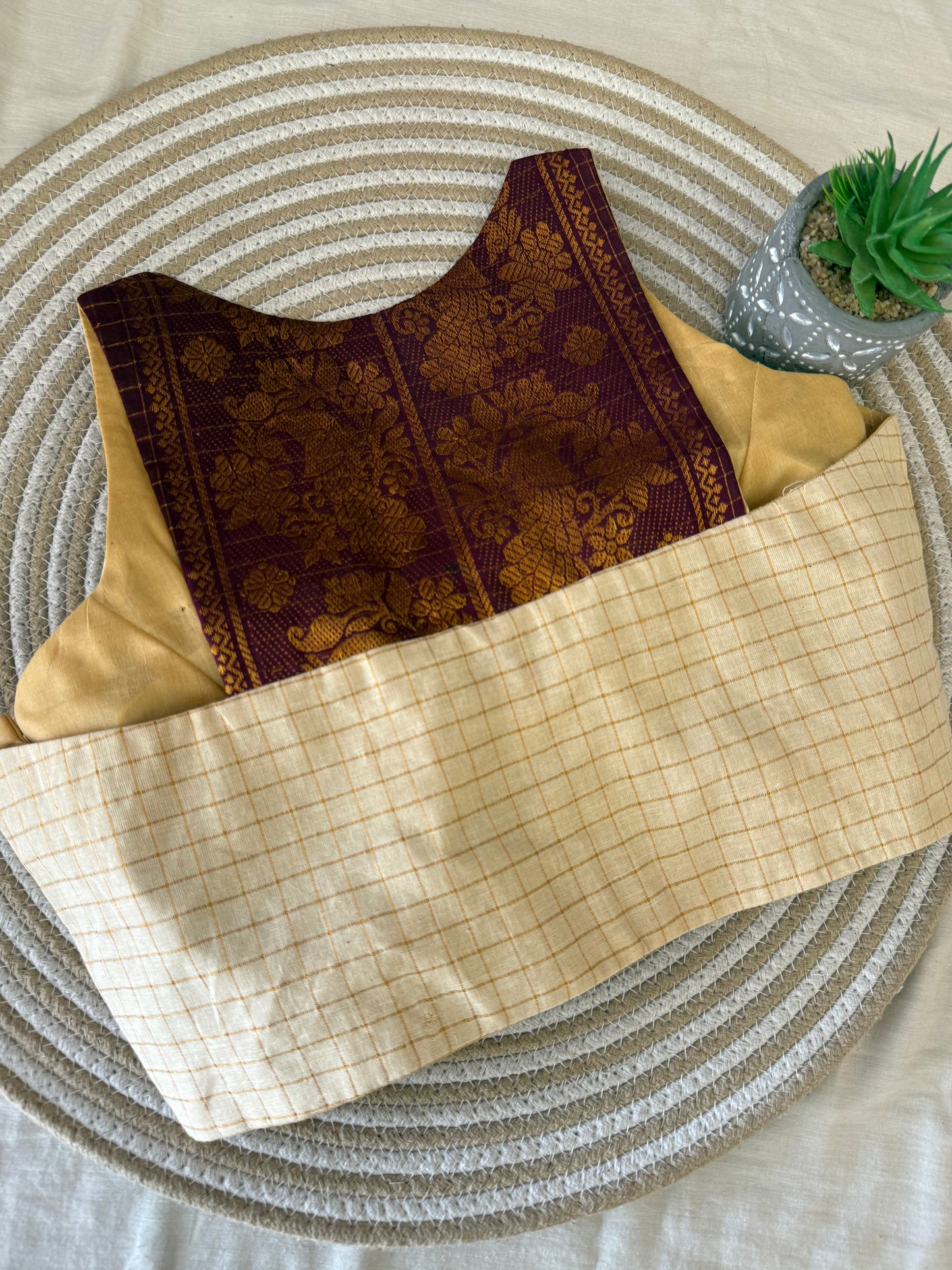 Beige Brown Sungudi Cotton Racer Back Blouse