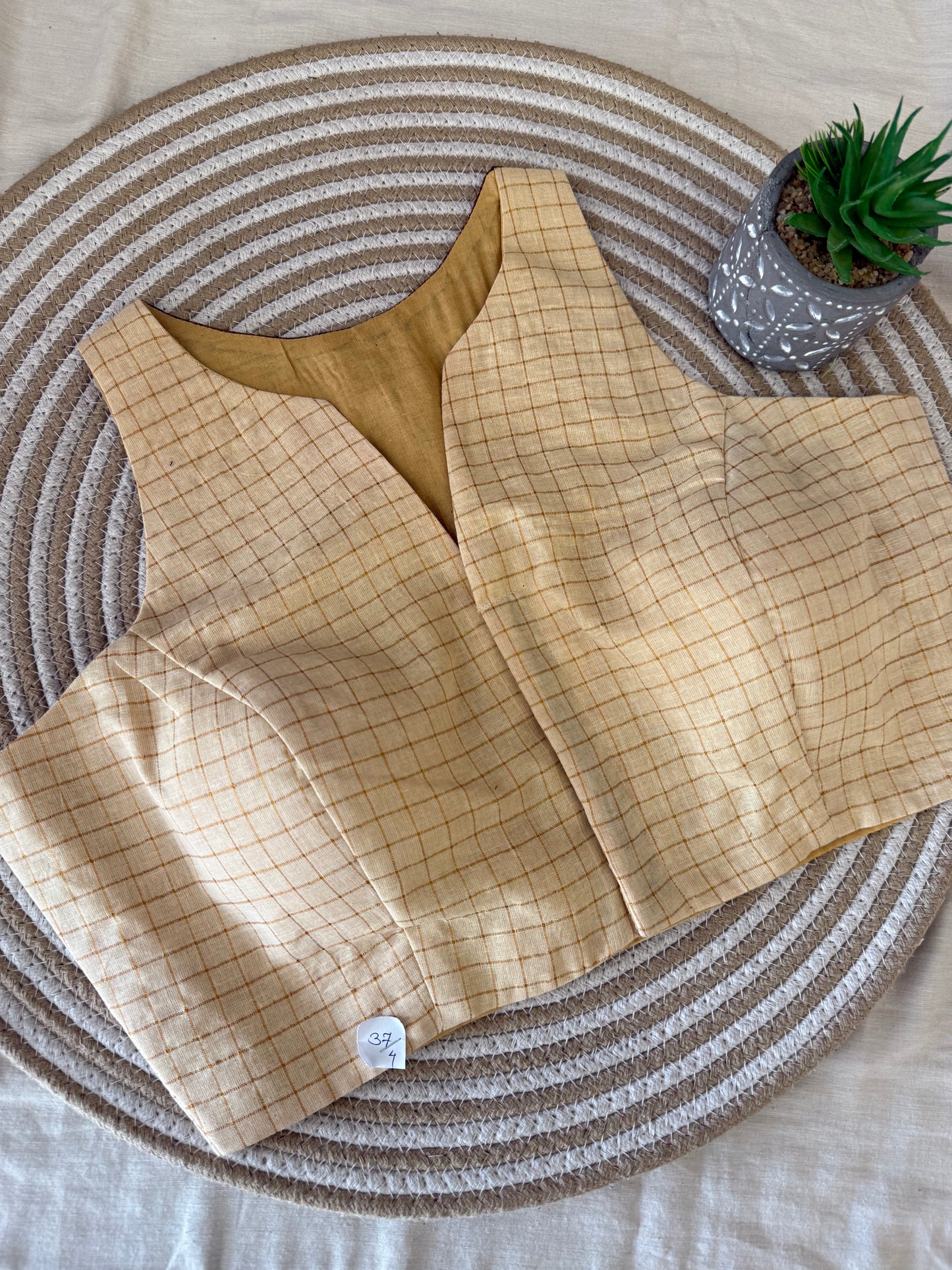 Beige Brown Sungudi Cotton Racer Back Blouse