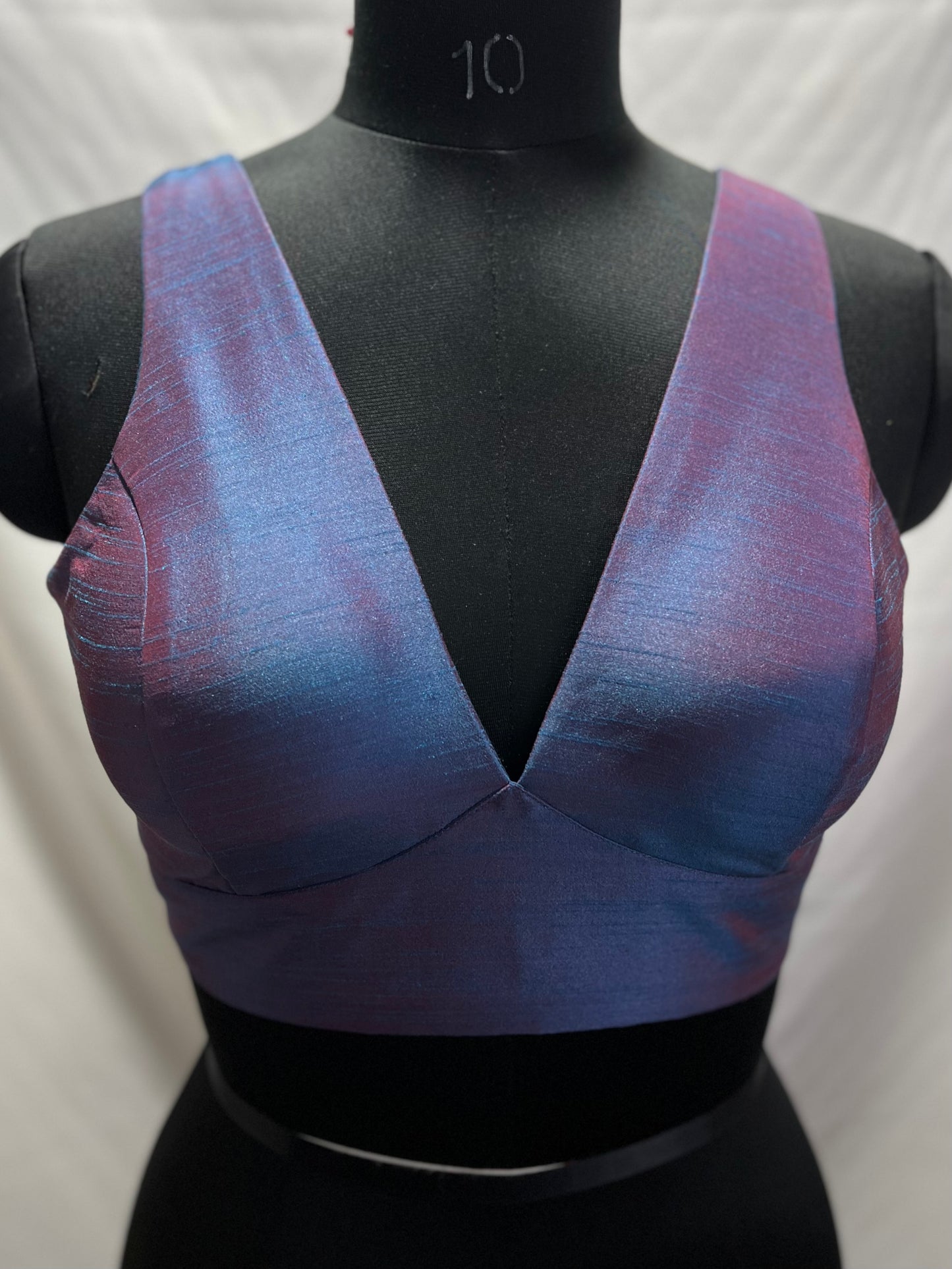 Teal Maroon Cross Belt Raw Silk Sleeveless Blouse