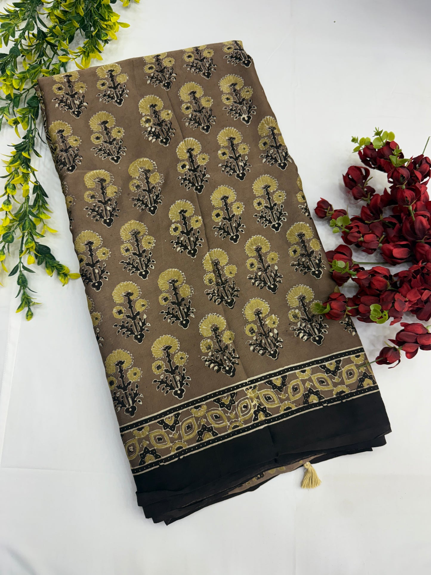 Sunehri Ajrakh Modal Silk Saree