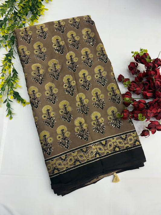Sunehri Ajrakh Modal Silk Saree