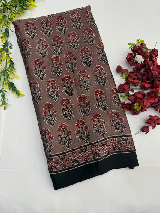 Vintage Bloom Ajrakh Modal Silk Saree