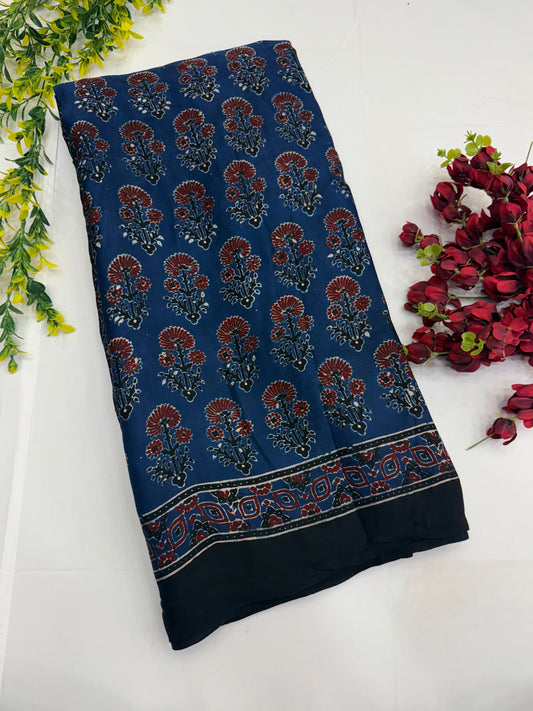Midnight Bloom Ajrakh Modal Silk Saree