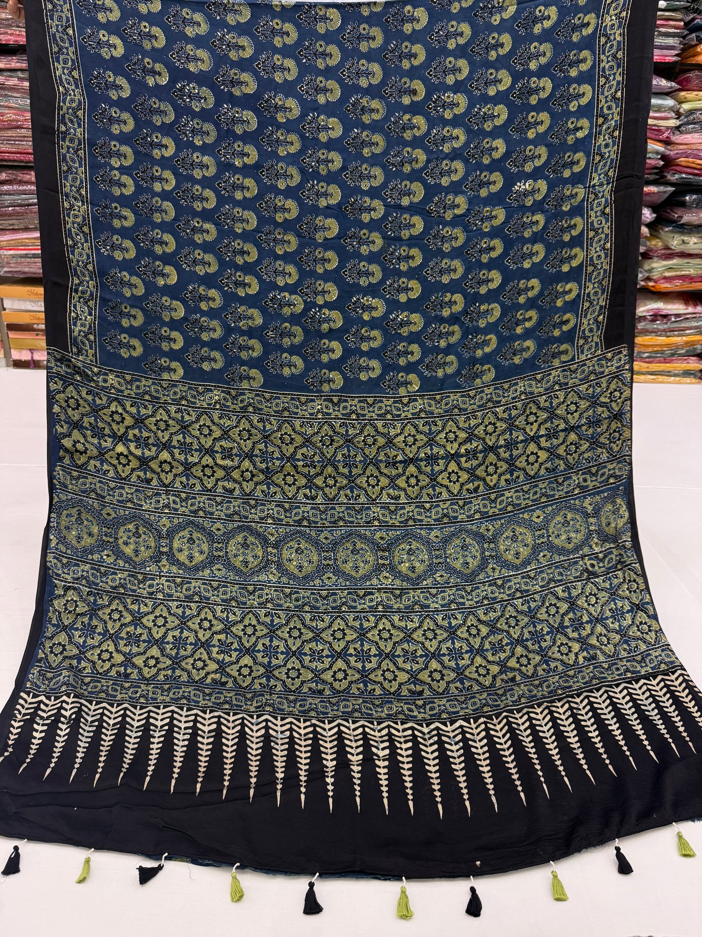 Azure Bloom Ajrakh Modal Silk Saree