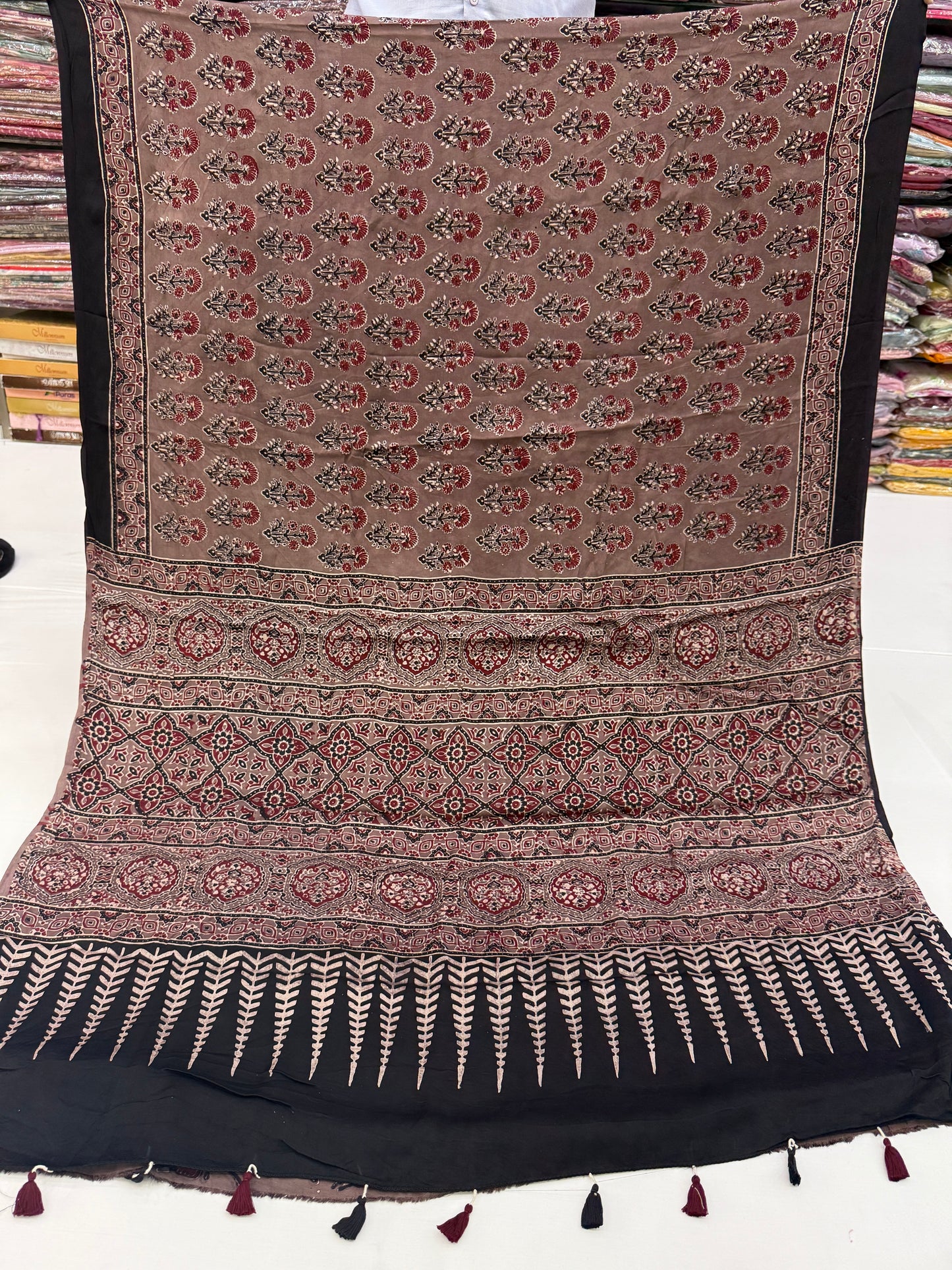 Vintage Bloom Ajrakh Modal Silk Saree