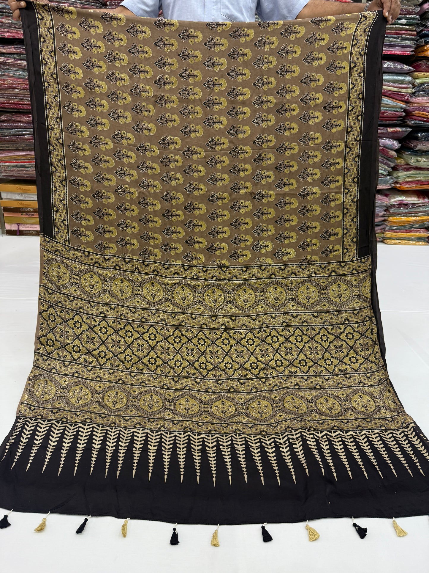 Sunehri Ajrakh Modal Silk Saree