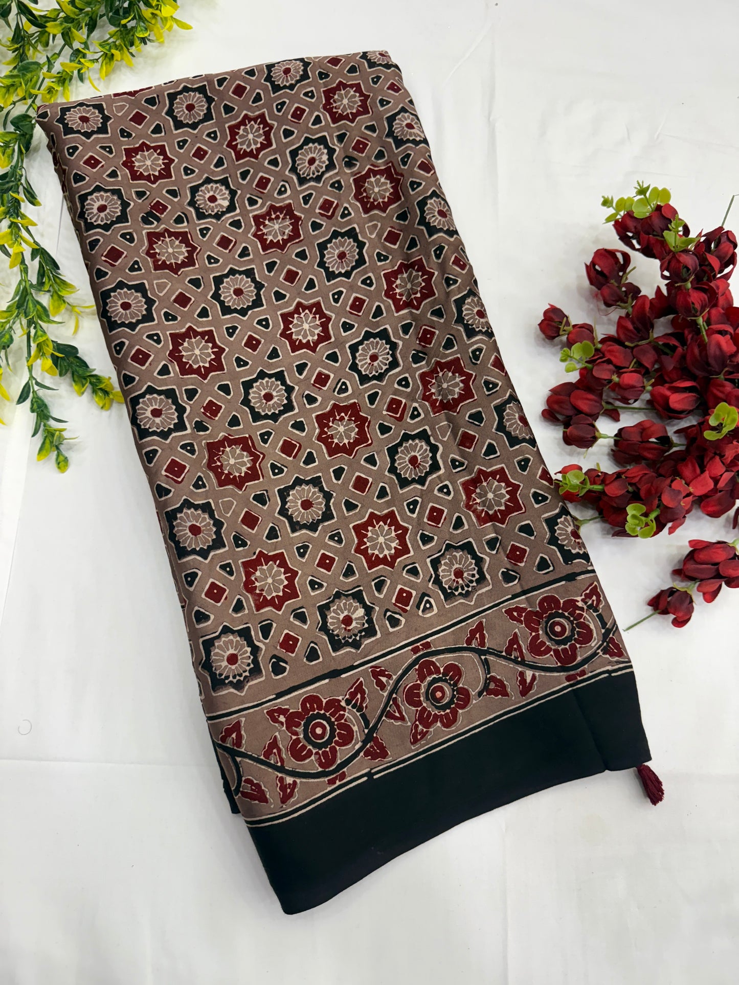 Earthy Chakri Ajrakh Print Modal Silk Saree