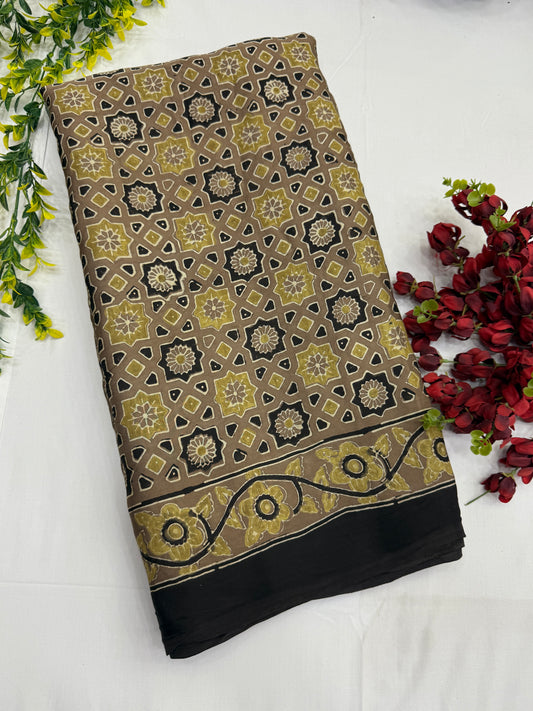 Sunehri Chakri Ajrakh Modal Silk Saree
