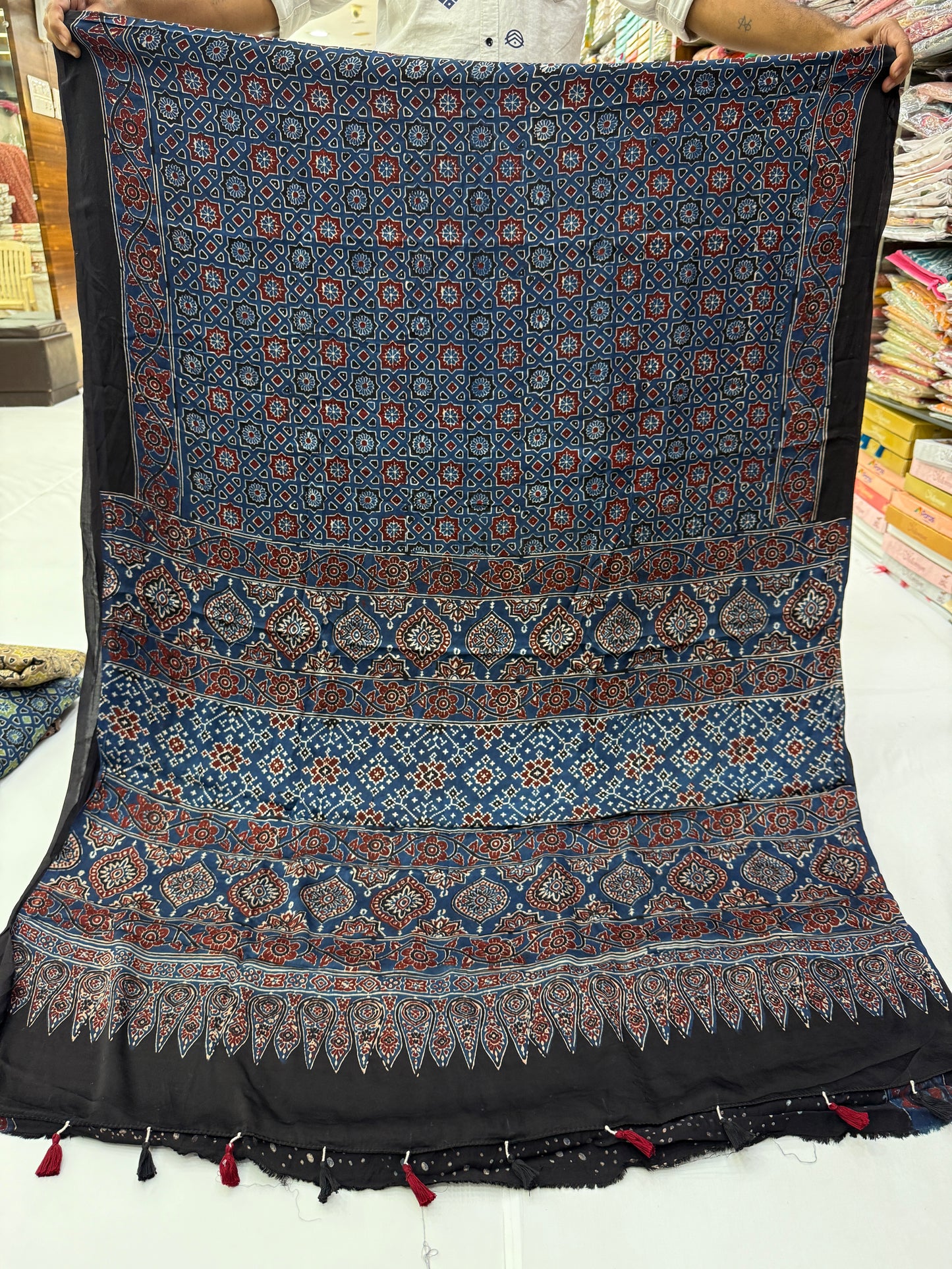 Midnight Chakri Ajrakh Print Modal Silk Saree