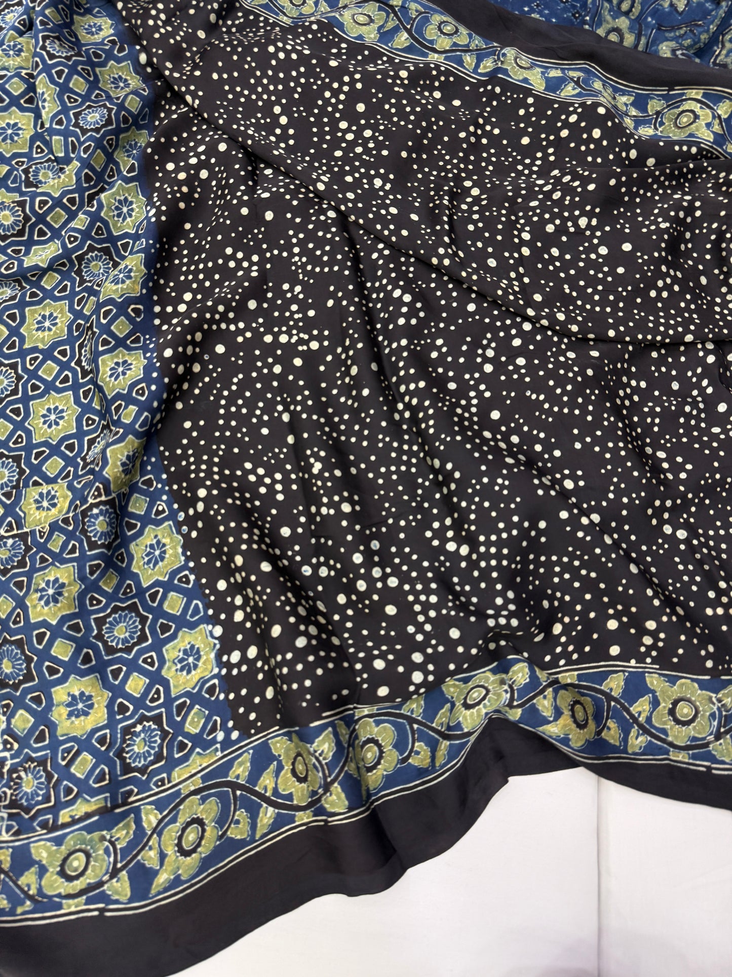 Peacock Chakri Ajrakh Modal Silk Saree