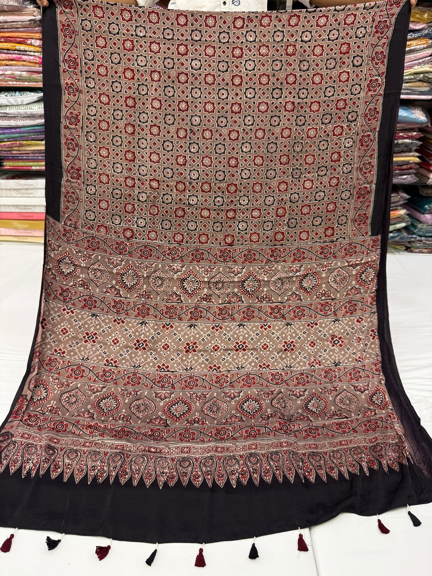 Earthy Chakri Ajrakh Print Modal Silk Saree