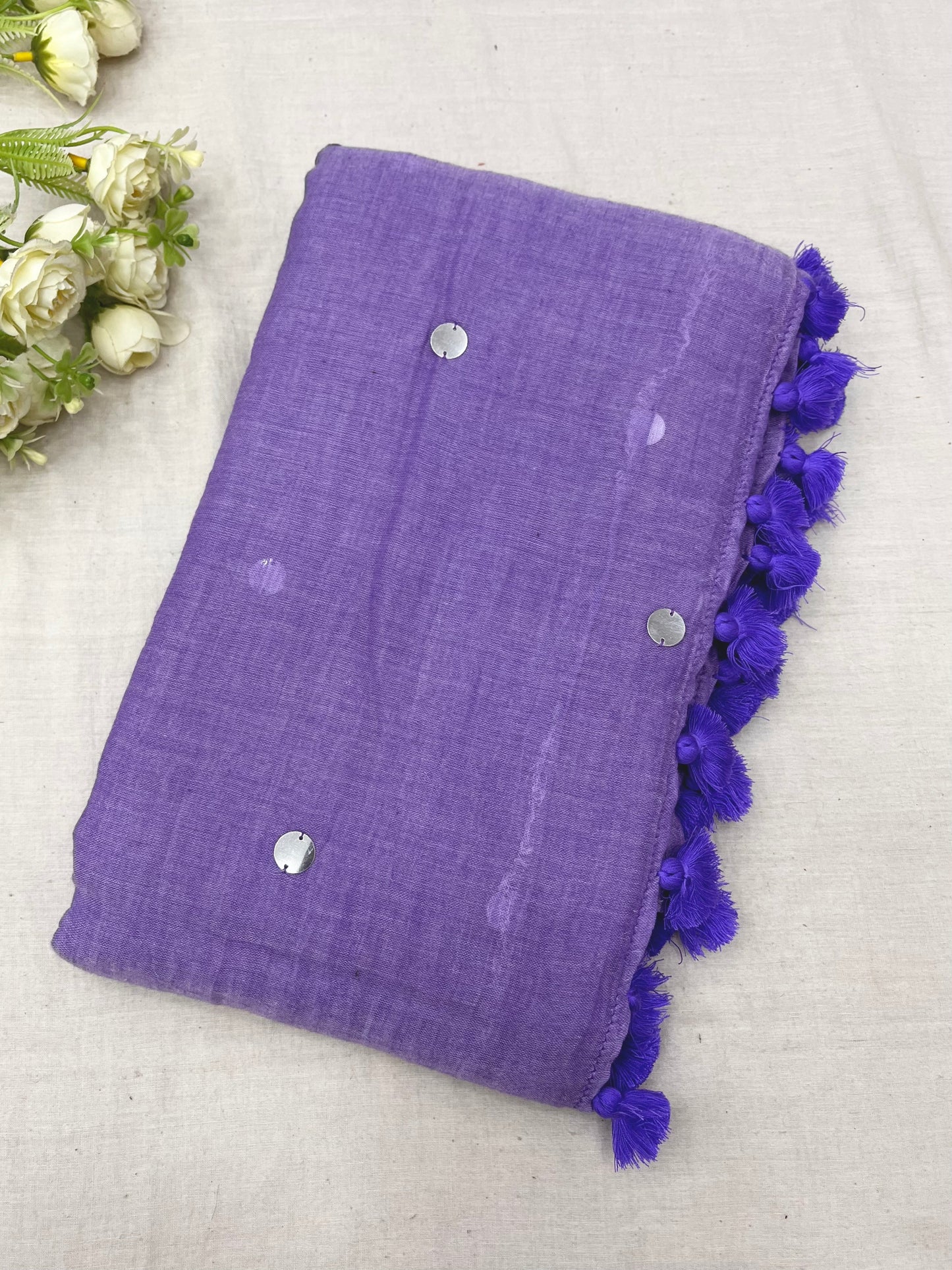 Lavender Silver Sequins Mulmul Saree