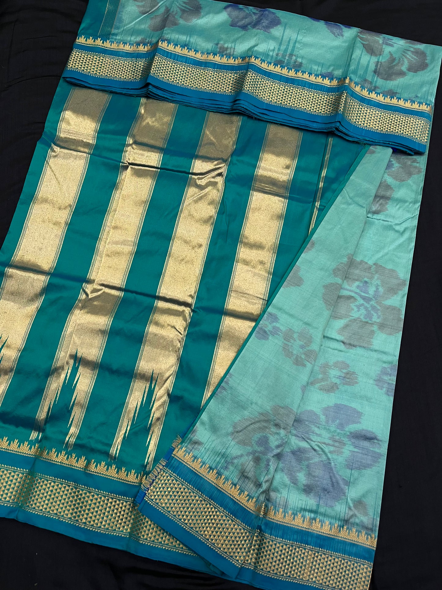 Mint Peacock Pochampally Ilkal Silk Saree