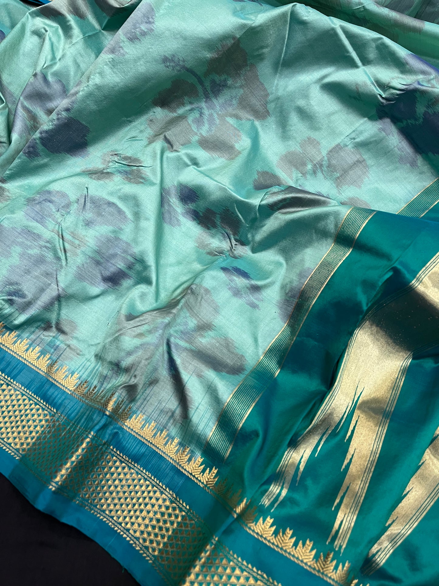 Mint Peacock Pochampally Ilkal Silk Saree