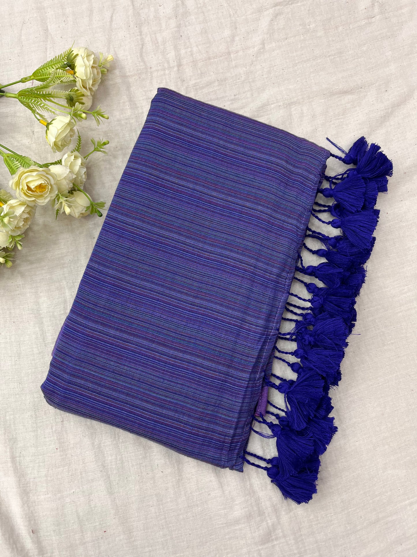 Lavender Blue Stripes Mulmul Saree