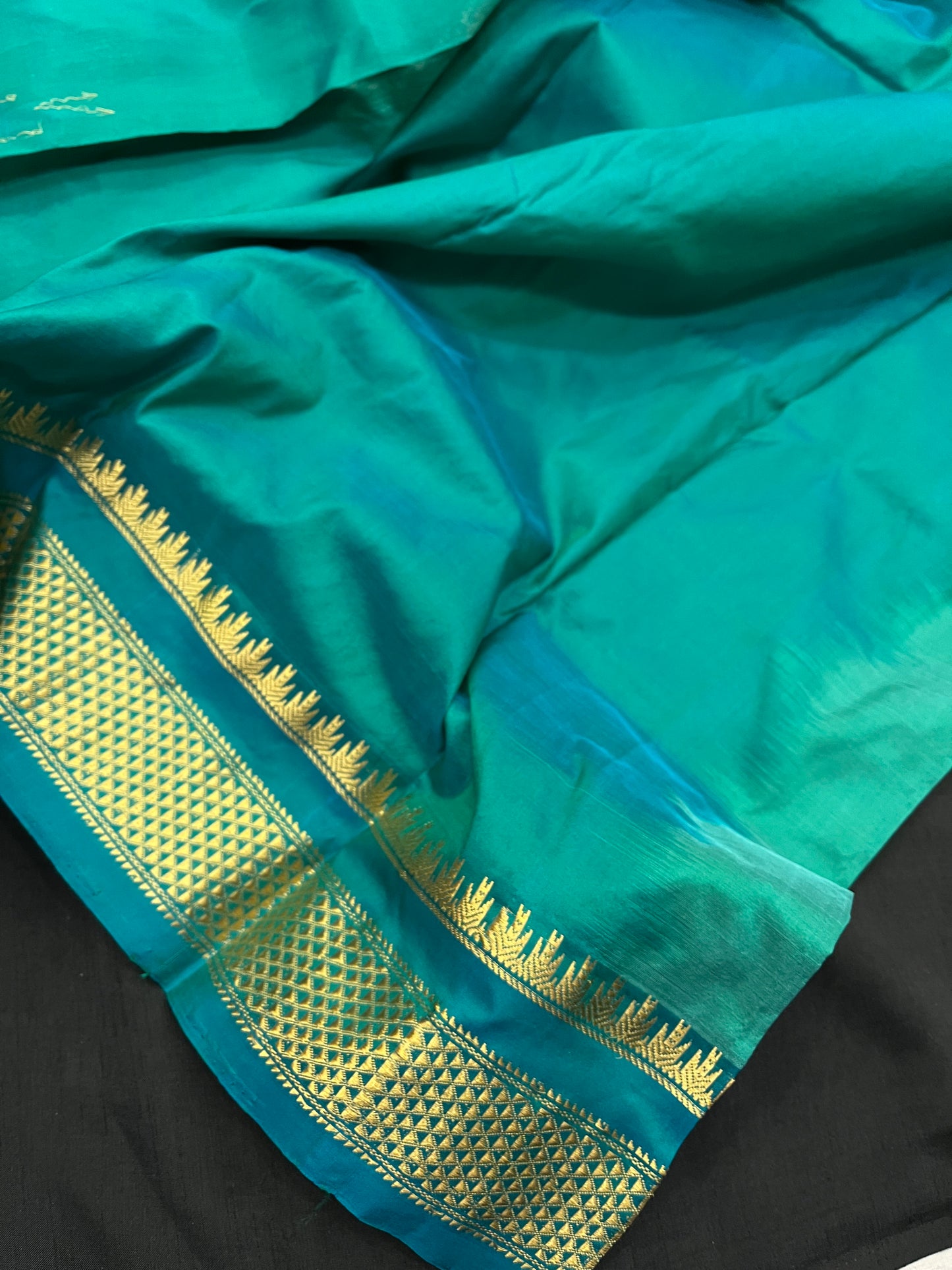 Mint Peacock Pochampally Ilkal Silk Saree