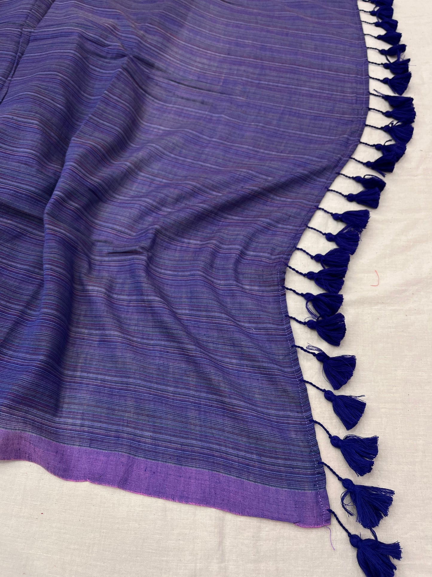 Lavender Blue Stripes Mulmul Saree