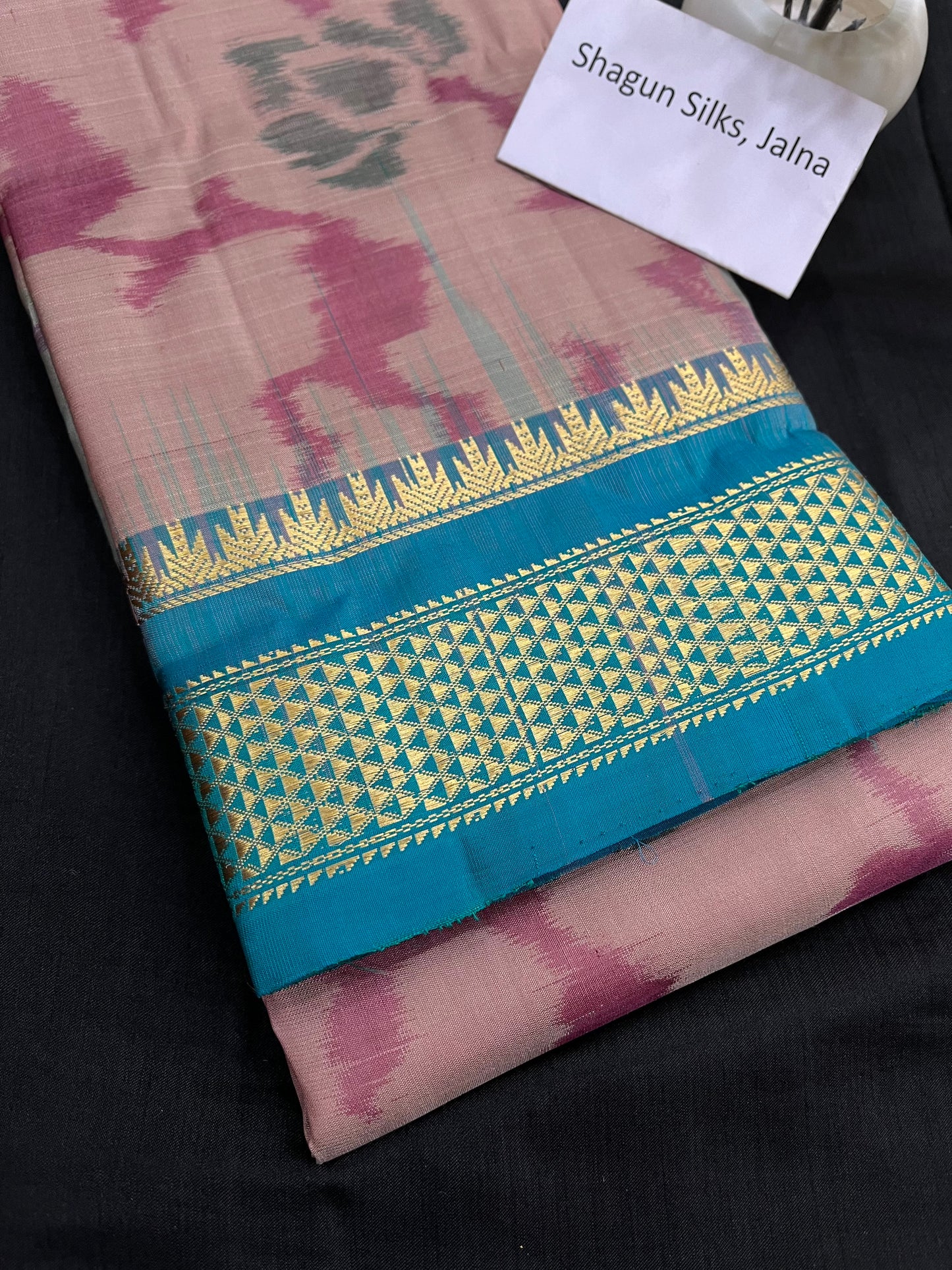 Peach Peacock Pochampally Ilkal Silk Saree