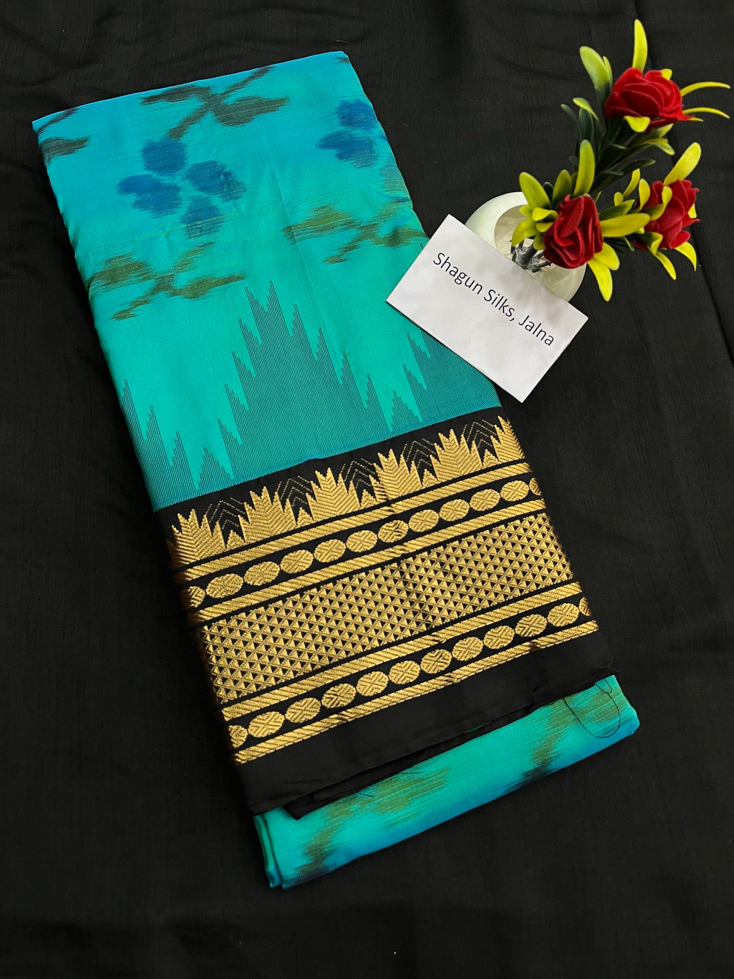 Peacock Black Pochampally Ilkal Silk Saree