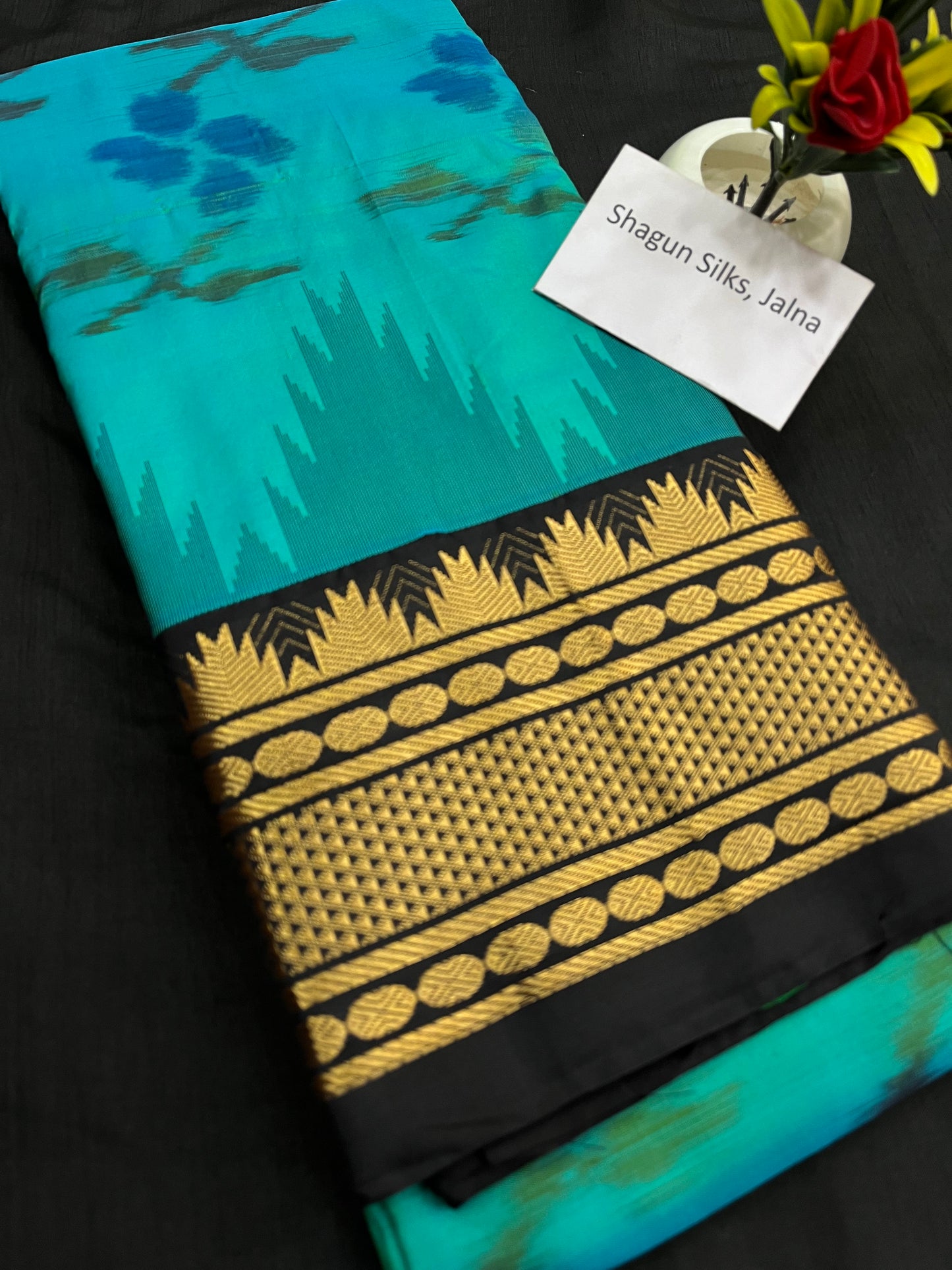 Peacock Black Pochampally Ilkal Silk Saree