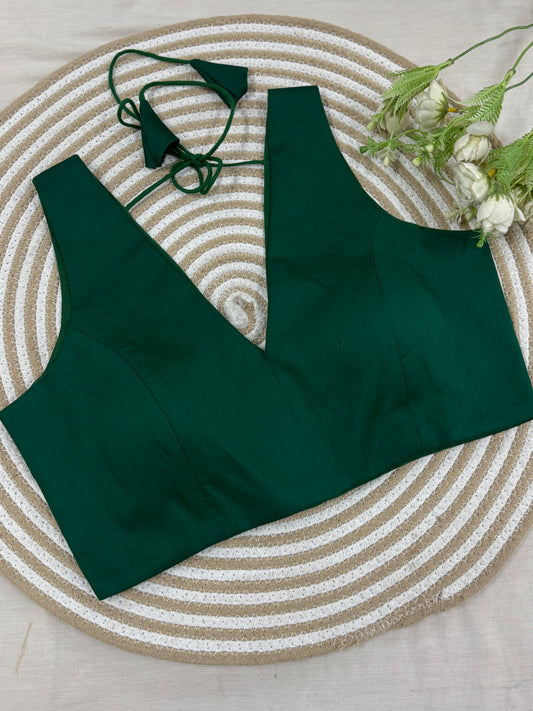 Green V Neck Silky Cotton Sleeveless Blouse