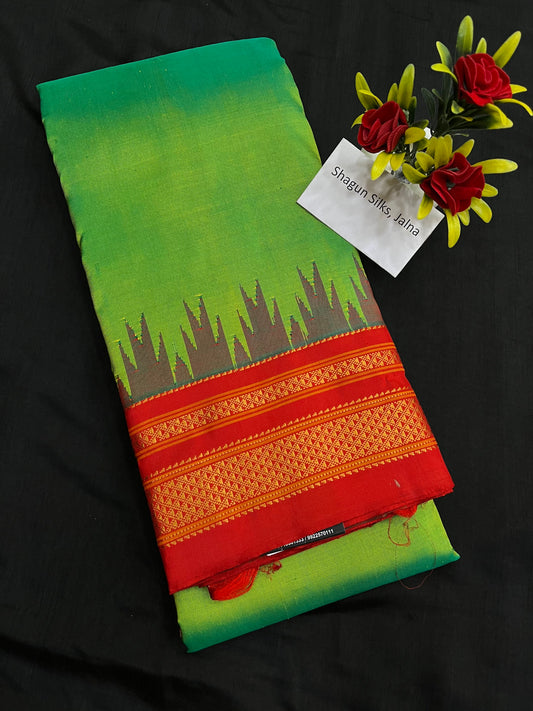 Sneha Green Red Big Temple Ilkal Silk Saree