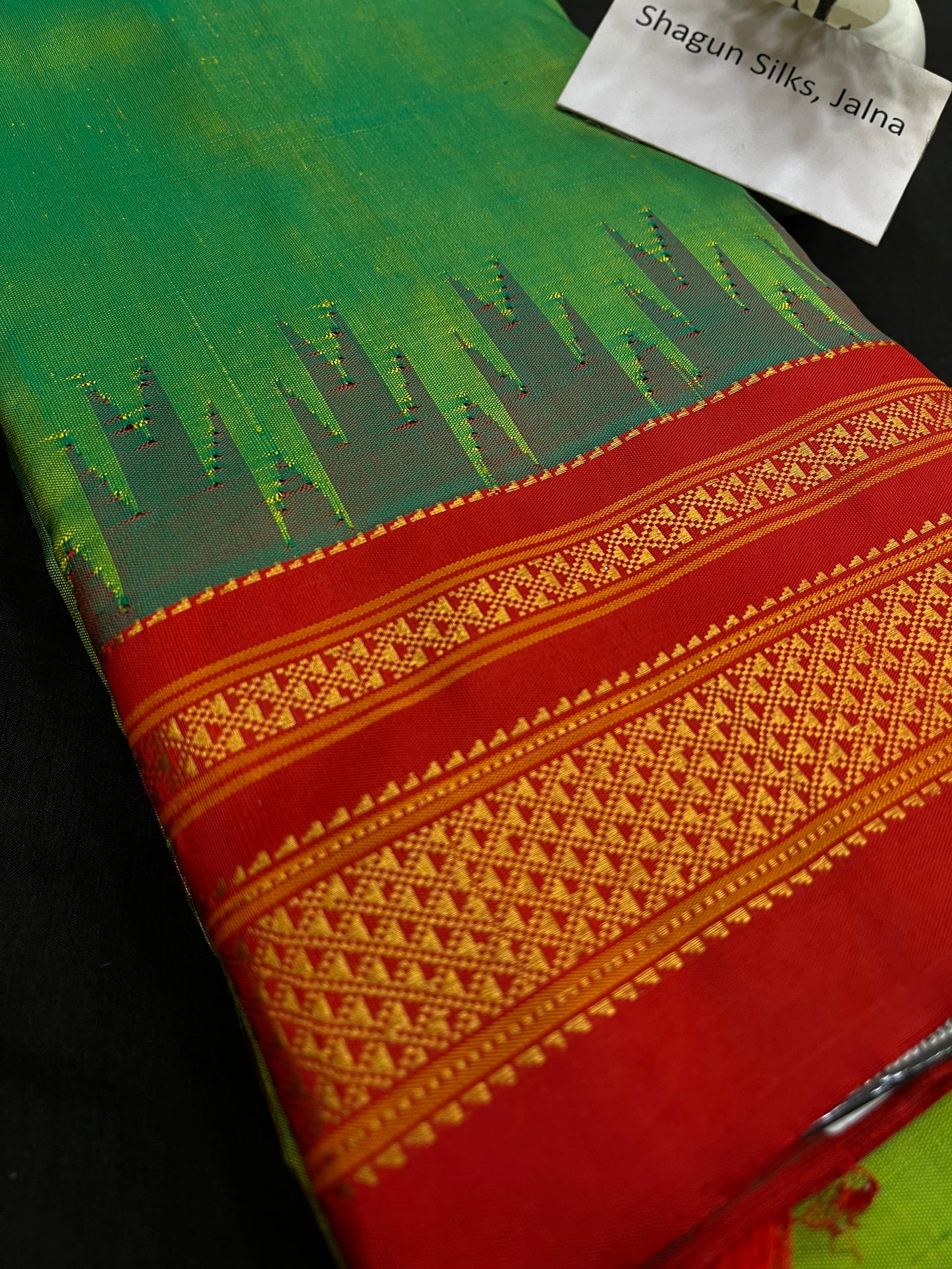 Sneha Green Red Big Temple Ilkal Silk Saree