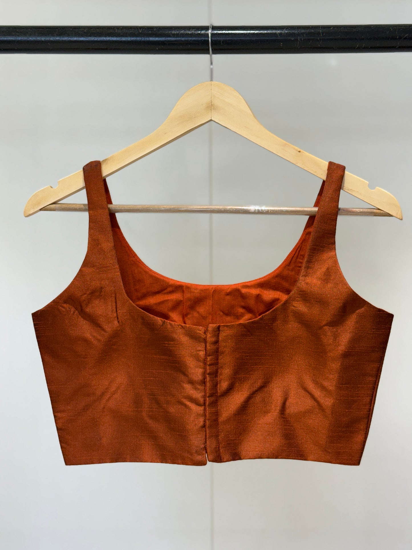 Burnt Orange Scoop Neck Raw Silk Blouse