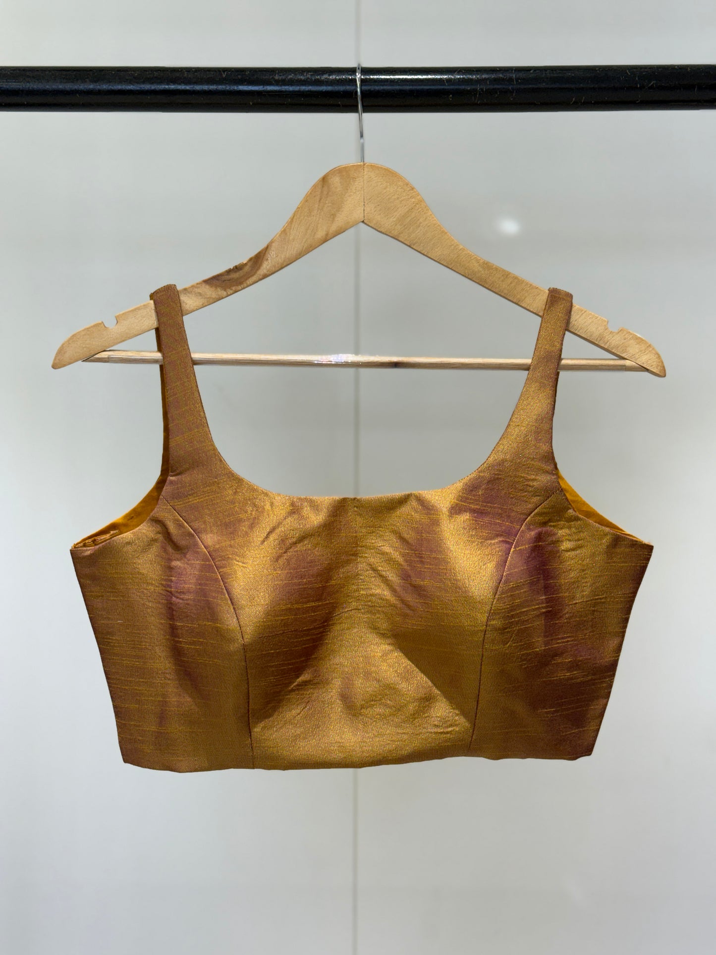 Gold Purple Scoop Neck Raw Silk Blouse