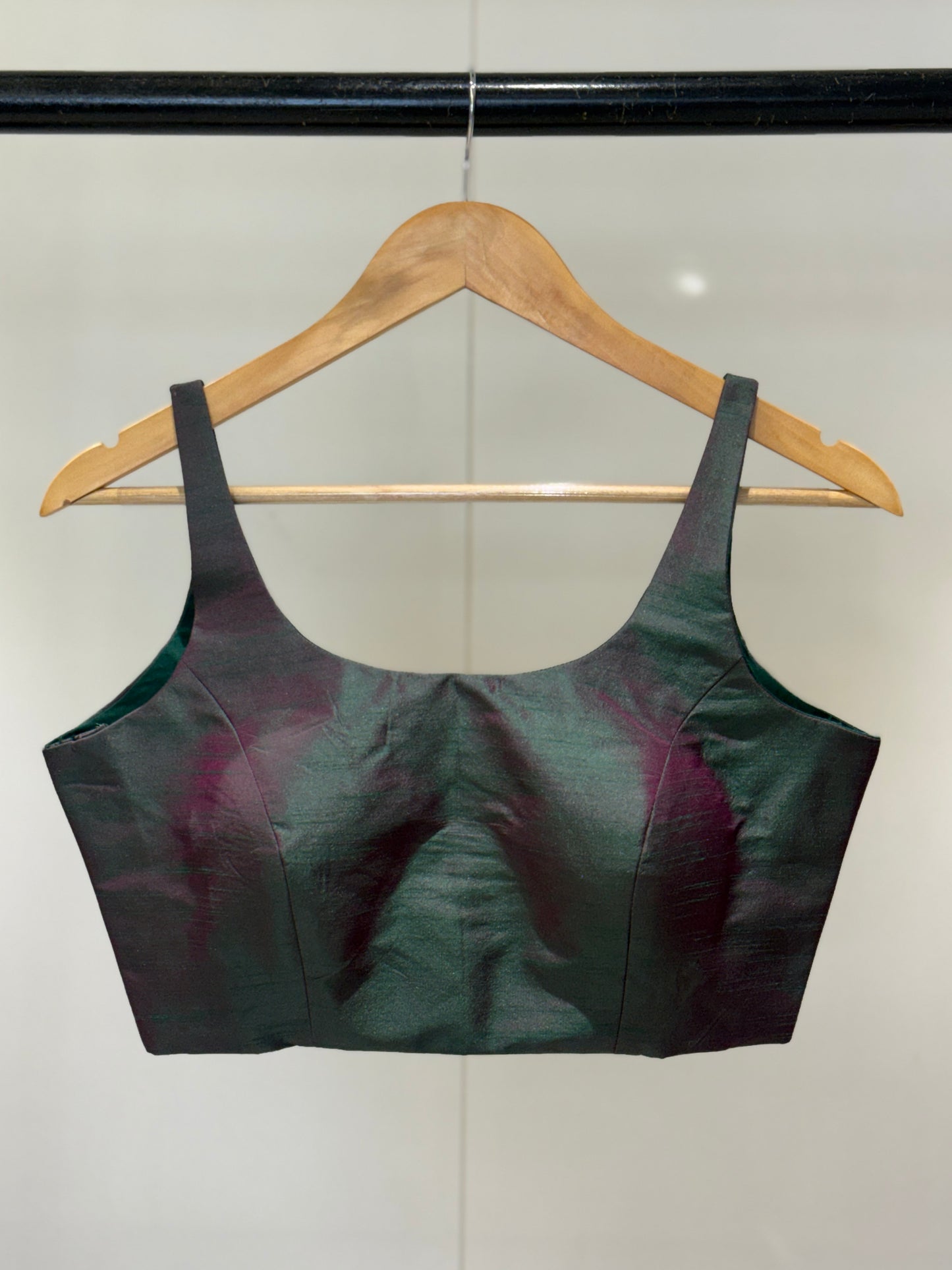 Forest Wine Scoop Neck Raw Silk Blouse