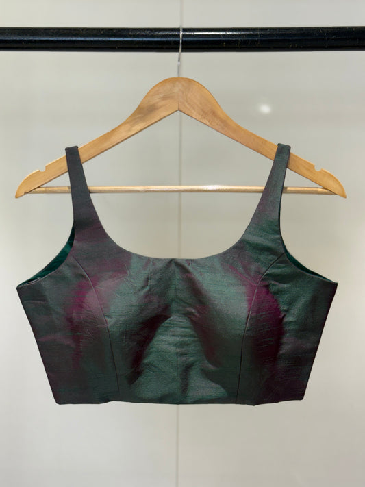 Forest Wine Scoop Neck Raw Silk Blouse