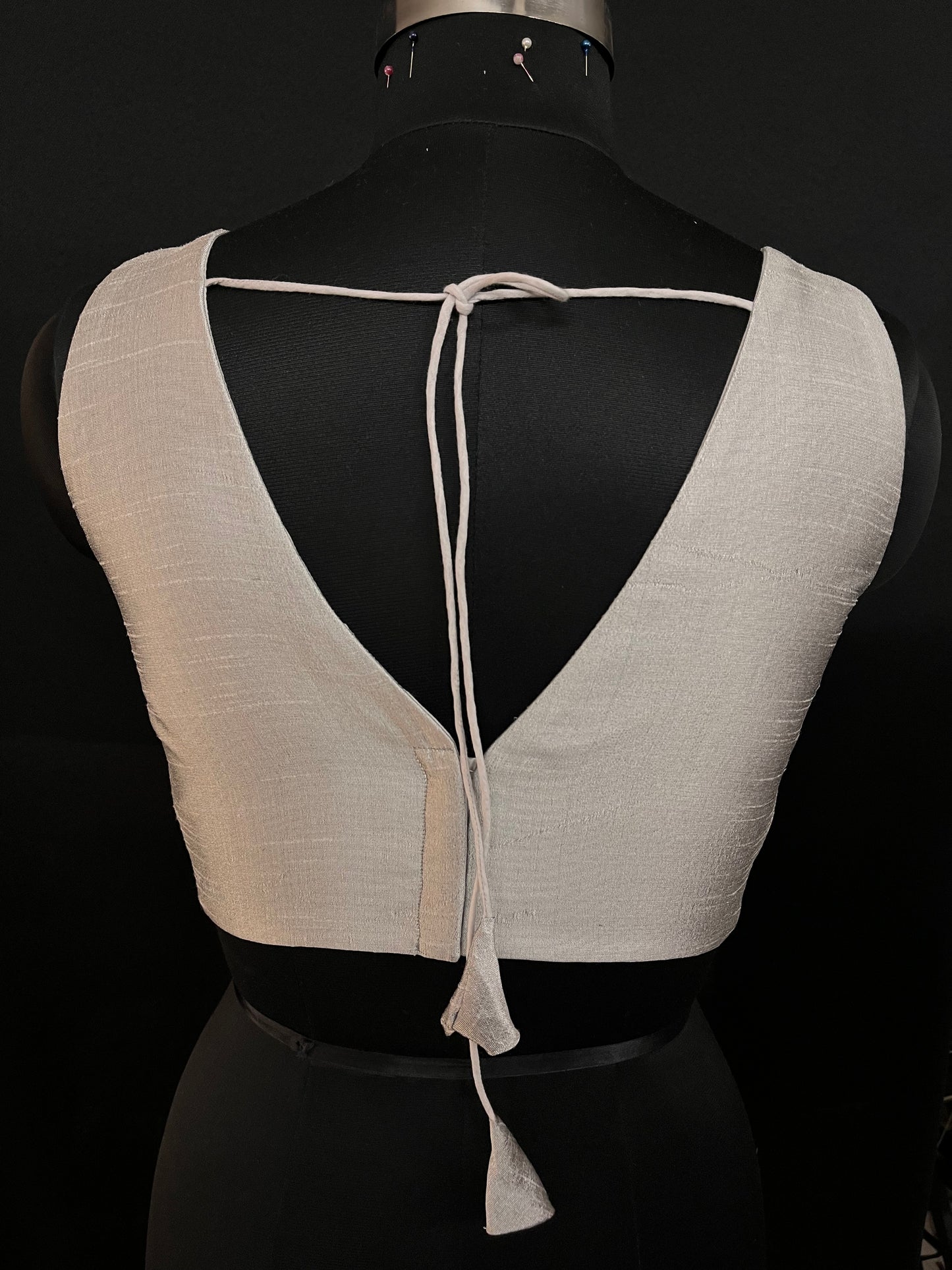 Silver Grey Raw Silk Sleeveless Blouse