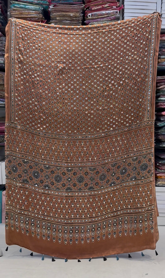 Goldy Lotus Jalna Ajrakh Mirror Saree (Pre Order - Dispatch Starts 25th June 2026)